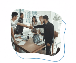 Team high-five in meeting